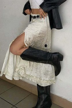 Jaylei Satin Midi Skirt - Y2K Summer, 90s Fashion, Grunge, Retro, Pastel Goth, Y2K Party