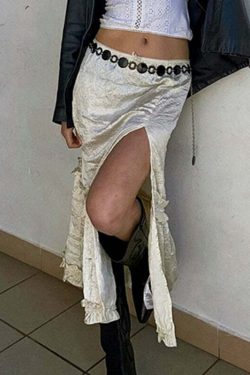 Jaylei Satin Midi Skirt - Y2K Summer, 90s Fashion, Grunge, Retro, Pastel Goth, Y2K Party