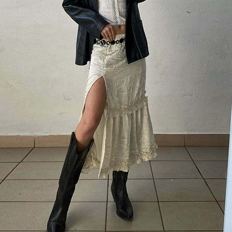 Jaylei Satin Midi Skirt - Y2K Summer, 90s Fashion, Grunge, Retro, Pastel Goth, Y2K Party