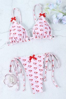 Jayne Cherry Print Bikini Set - Y2K Summer Outfits, 90s Fashion, Grunge, Retro Style