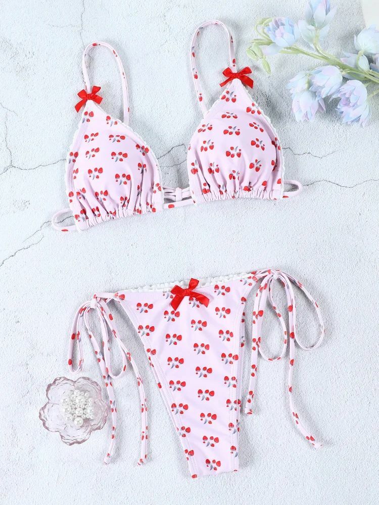 Jayne Cherry Print Bikini Set - Y2K Summer Outfits, 90s Fashion, Grunge, Retro Style