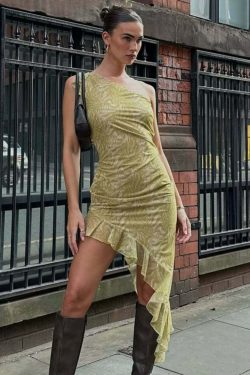 Jenasis Asymmetric Midi Dress - Y2K Summer, 90s Fashion, Grunge, Retro, Pastel Goth, Party Outfit