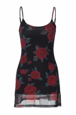 Jenaya Rose Print Mesh Mini Dress - Y2K Summer Outfit, 90s Fashion, Grunge, Retro Style