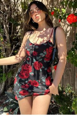 Jenaya Rose Print Mesh Mini Dress - Y2K Summer Outfit, 90s Fashion, Grunge, Retro Style
