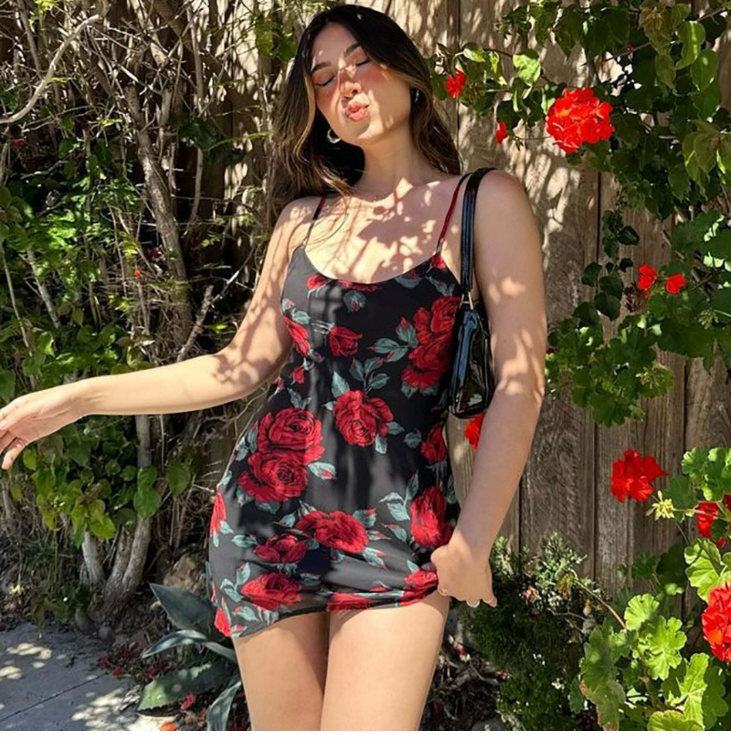 Jenaya Rose Print Mesh Mini Dress - Y2K Summer Outfit, 90s Fashion, Grunge, Retro Style