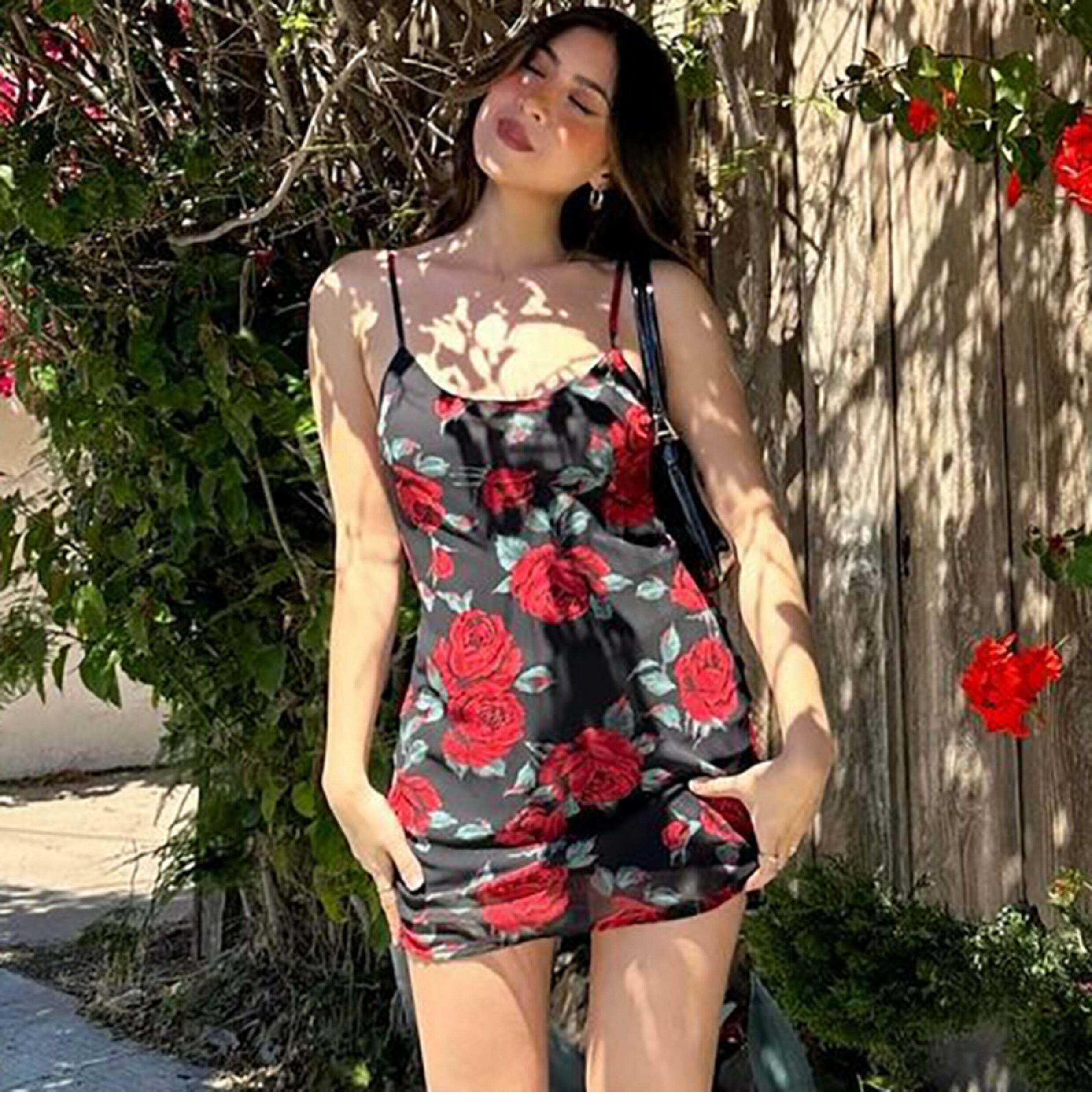 Jenaya Rose Print Mesh Mini Dress - Y2K Summer Outfit, 90s Fashion, Grunge, Retro Style