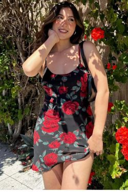 Jenaya Rose Print Mesh Mini Dress - Y2K Summer Outfit, 90s Fashion, Grunge, Retro Style