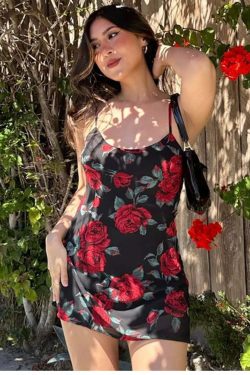 Jenaya Rose Print Mesh Mini Dress - Y2K Summer Outfit, 90s Fashion, Grunge, Retro Style