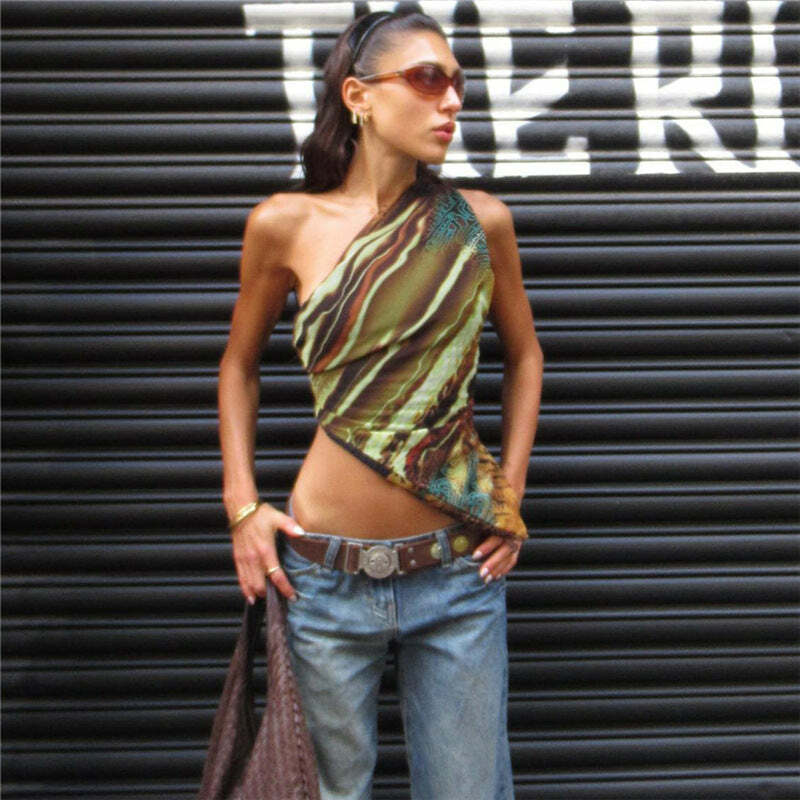 Jennie One Shoulder Top - Y2K Summer Grunge, 90s Retro, Pastel Goth, Y2K Party & Club Outfits