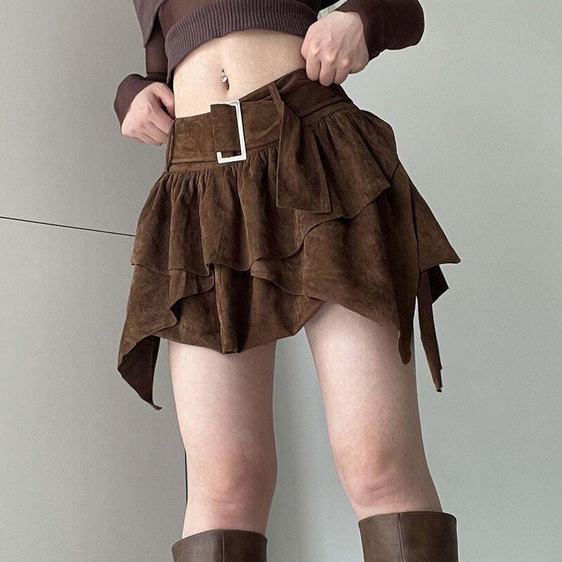 Jesse Multi Layer Y2K Retro Mini Skirt with Belt - 90s Grunge, Pastel Goth, Summer Outfits