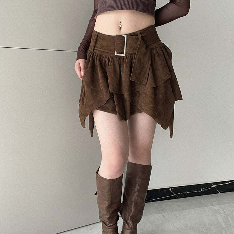 Jesse Multi Layer Y2K Retro Mini Skirt with Belt - 90s Grunge, Pastel Goth, Summer Outfits