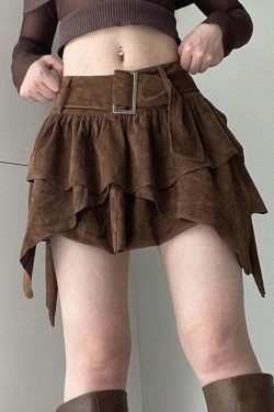 Jesse Multi Layer Y2K Retro Mini Skirt with Belt - 90s Grunge, Pastel Goth, Summer Outfits