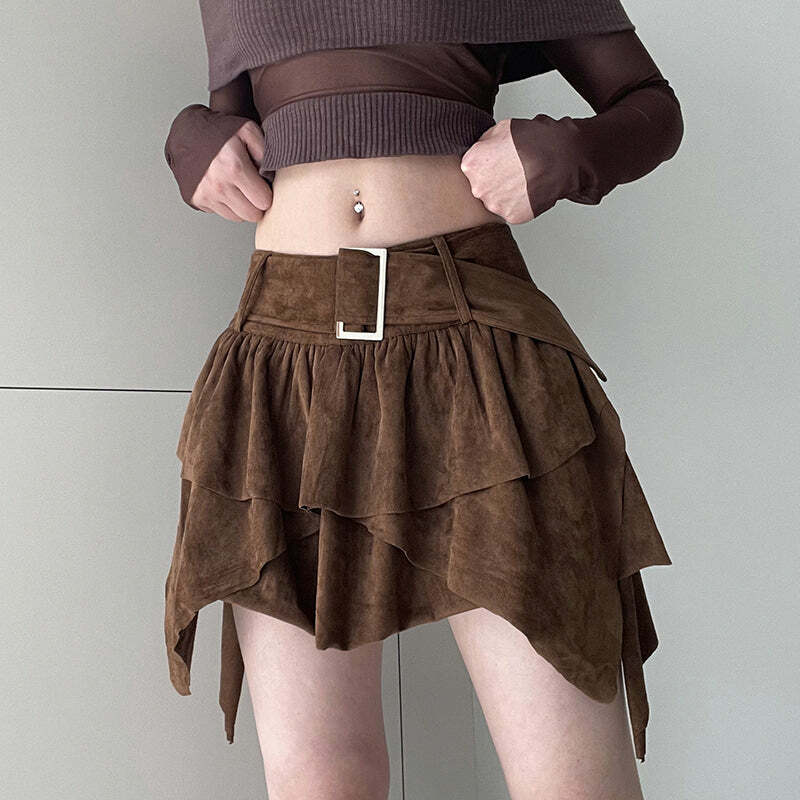 Jesse Multi Layer Y2K Retro Mini Skirt with Belt - 90s Grunge, Pastel Goth, Summer Outfits