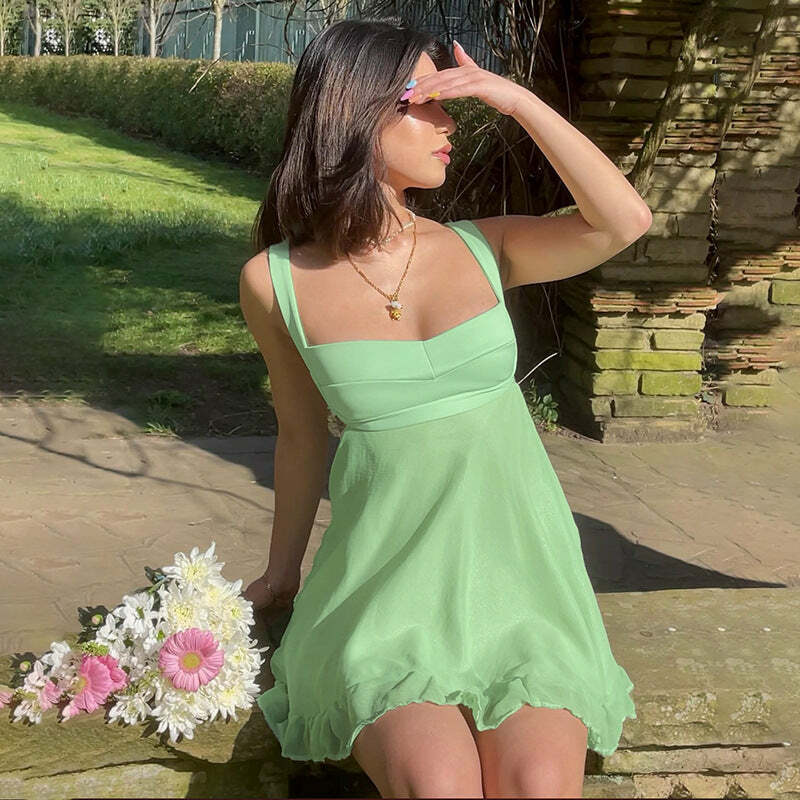Jessia Mini Ruffle Dress - Y2K Summer Outfit, 90s Fashion, Grunge, Retro Style, Pastel Goth