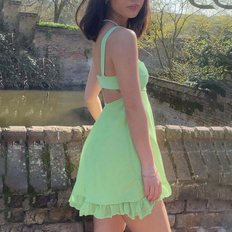 Jessia Mini Ruffle Dress - Y2K Summer Outfit, 90s Fashion, Grunge, Retro Style, Pastel Goth