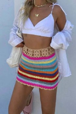 Jessia Y2K Crochet Mini Skirt - 90s Grunge, Retro Summer Outfit, Pastel Goth, Y2K Fashion