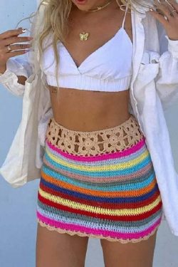Jessia Y2K Crochet Mini Skirt - 90s Grunge, Retro Summer Outfit, Pastel Goth, Y2K Fashion
