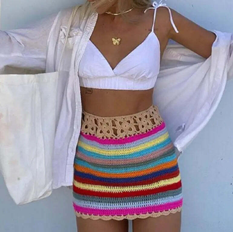 Jessia Y2K Crochet Mini Skirt - 90s Grunge, Retro Summer Outfit, Pastel Goth, Y2K Fashion
