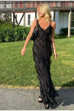 Jiya Ruffle Maxi Dress - Y2K Summer Outfit, 90s Fashion, Grunge, Retro Style, Pastel Goth