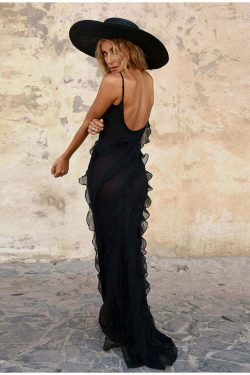 Jiya Ruffle Maxi Dress - Y2K Summer Outfit, 90s Fashion, Grunge, Retro Style, Pastel Goth
