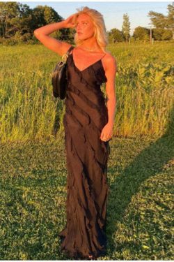 Jiya Ruffle Maxi Dress - Y2K Summer Outfit, 90s Fashion, Grunge, Retro Style, Pastel Goth