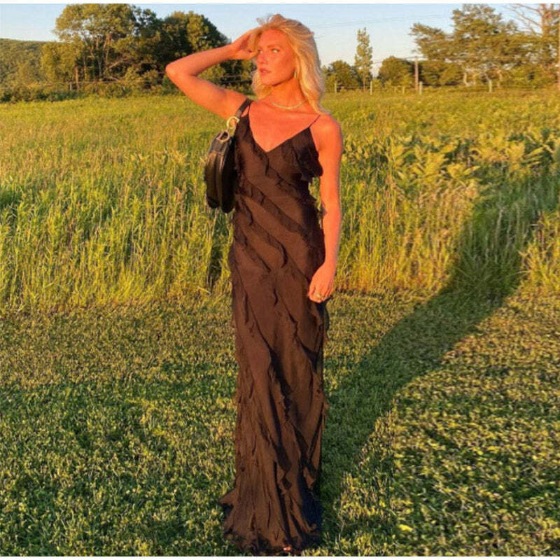 Jiya Ruffle Maxi Dress - Y2K Summer Outfit, 90s Fashion, Grunge, Retro Style, Pastel Goth