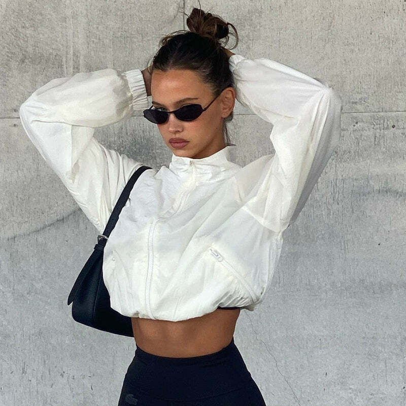 Joan Turtleneck Crop Jacket - Y2K Summer Grunge, 90s Retro, Pastel Goth, Y2K Club Outfits