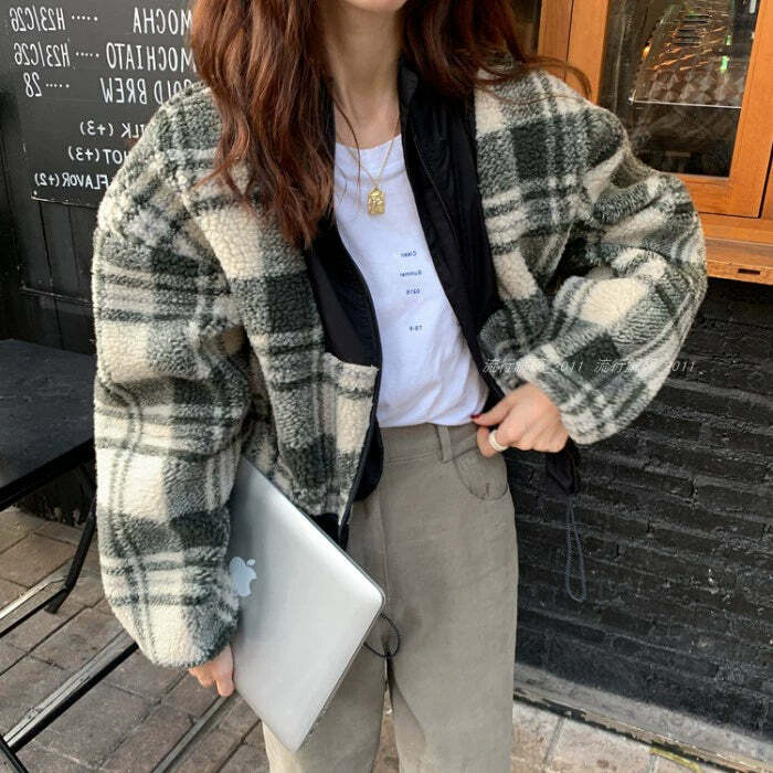 Joana Wool Bomber Jacket - Y2K Summer Grunge, 90s Retro, Pastel Goth, Y2K Party & Club Out