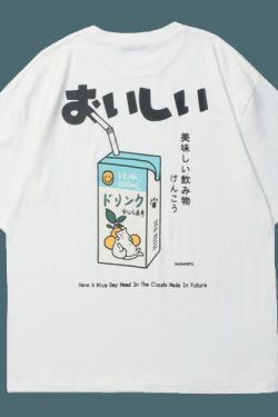 Kanji Juice Box Tee - Y2K Summer Grunge, 90s Retro, Pastel Goth, Y2K Popstar, Baby Te