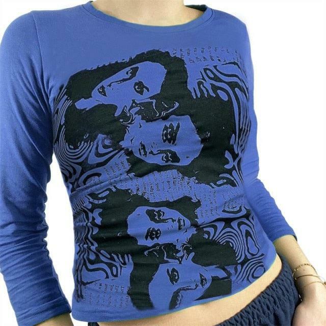 Kara Y2K 90s Graphic Print Sleeved T-Shirt - Retro Grunge Summer Outfit, Y2K Fashion Top