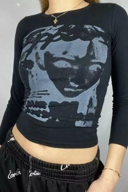 Kara Y2K 90s Graphic Print Sleeved T-Shirt - Retro Grunge Summer Outfit, Y2K Fashion Top