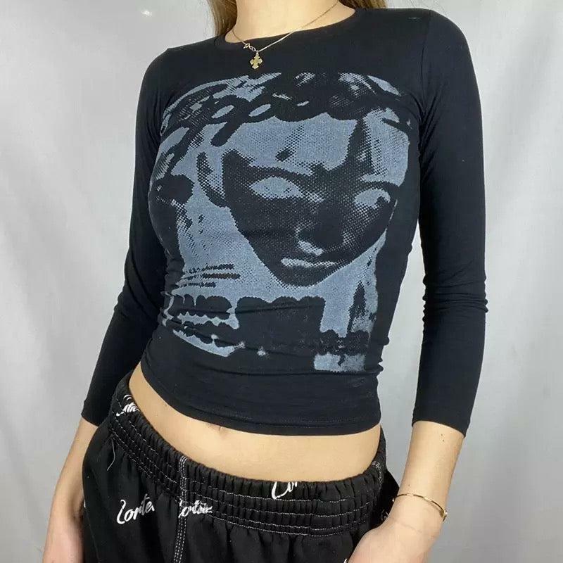 Kara Y2K 90s Graphic Print Sleeved T-Shirt - Retro Grunge Summer Outfit, Y2K Fashion Top