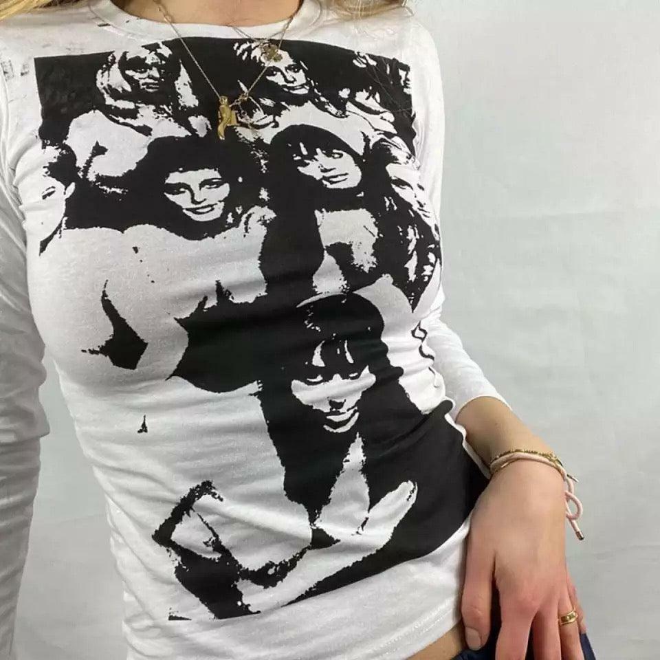 Kara Y2K 90s Graphic Print Sleeved T-Shirt - Retro Grunge Summer Outfit, Y2K Fashion Top