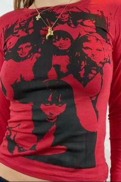 Kara Y2K 90s Graphic Print Sleeved T-Shirt - Retro Grunge Summer Outfit, Y2K Fashion Top