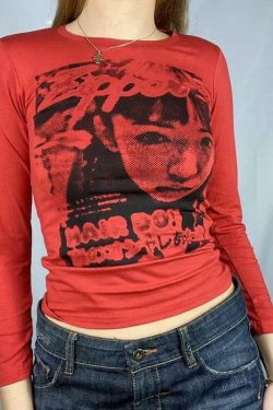 Kara Y2K 90s Graphic Print Sleeved T-Shirt - Retro Grunge Summer Outfit, Y2K Fashion Top