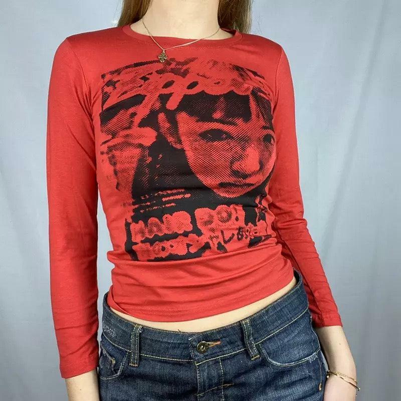 Kara Y2K 90s Graphic Print Sleeved T-Shirt - Retro Grunge Summer Outfit, Y2K Fashion Top