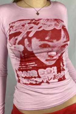 Kara Y2K 90s Graphic Print Sleeved T-Shirt - Retro Grunge Summer Outfit, Y2K Fashion Top