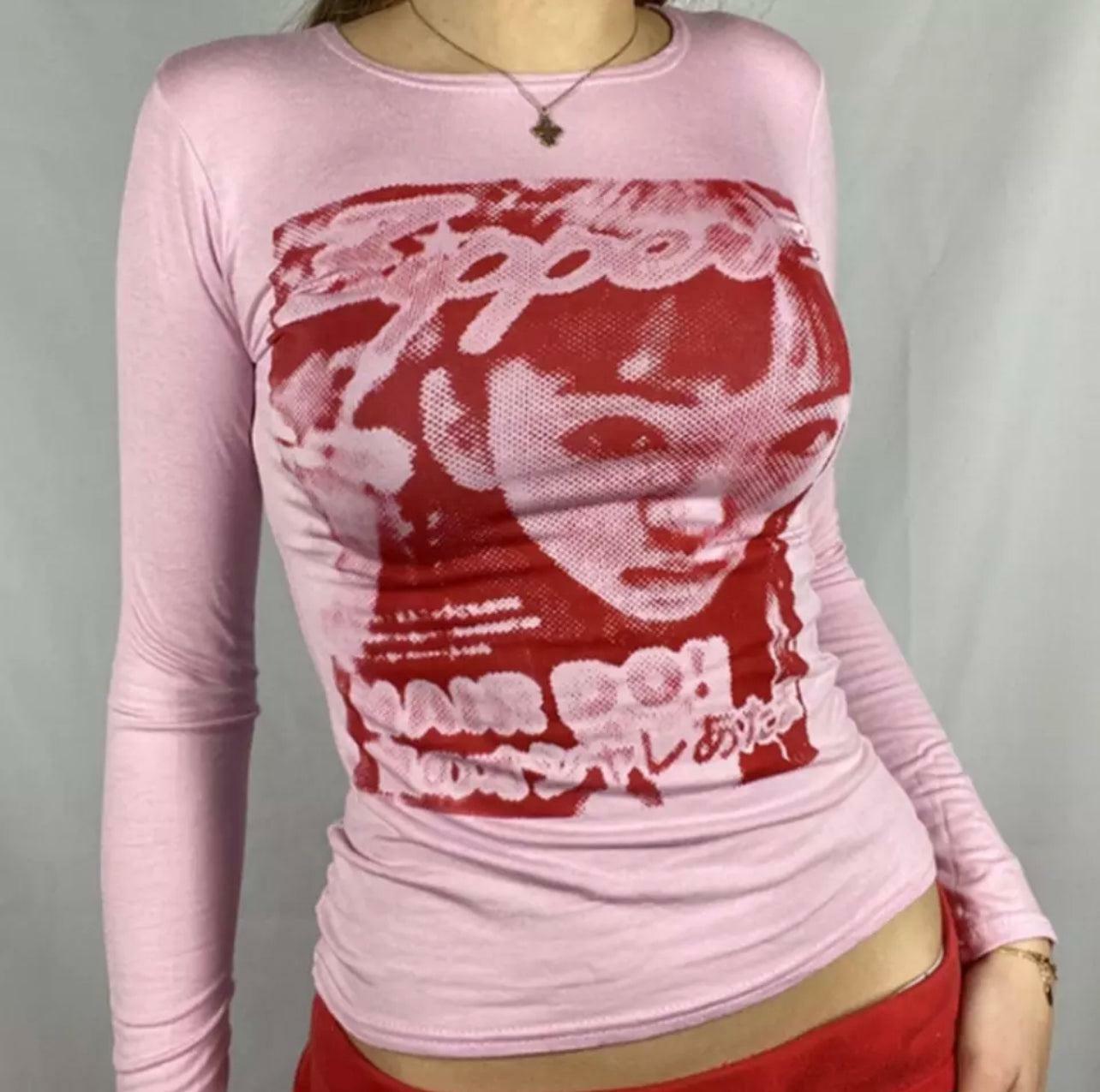 Kara Y2K 90s Graphic Print Sleeved T-Shirt - Retro Grunge Summer Outfit, Y2K Fashion Top