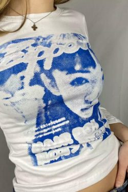 Kara Y2K 90s Graphic Print Sleeved T-Shirt - Retro Grunge Summer Outfit, Y2K Fashion Top