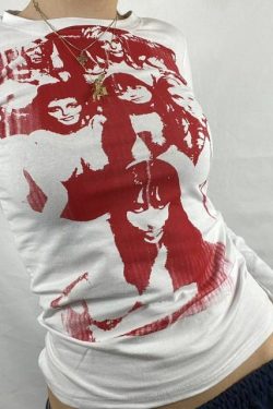 Kara Y2K 90s Graphic Print Sleeved T-Shirt - Retro Grunge Summer Outfit, Y2K Fashion Top