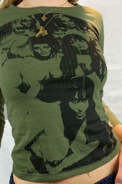 Kara Y2K 90s Graphic Print Sleeved T-Shirt - Retro Grunge Summer Outfit, Y2K Fashion Top