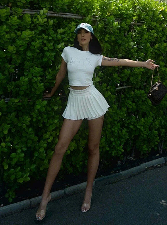 Kari Pleated Short Skirt - Y2K Summer Grunge Outfit, 90s Fashion, Retro Goth Style