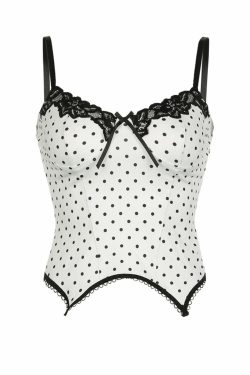 Karime Y2K Polka-Dot Lace Corset Top - 90s Grunge, Retro, Summer, Party, and Club Outfits