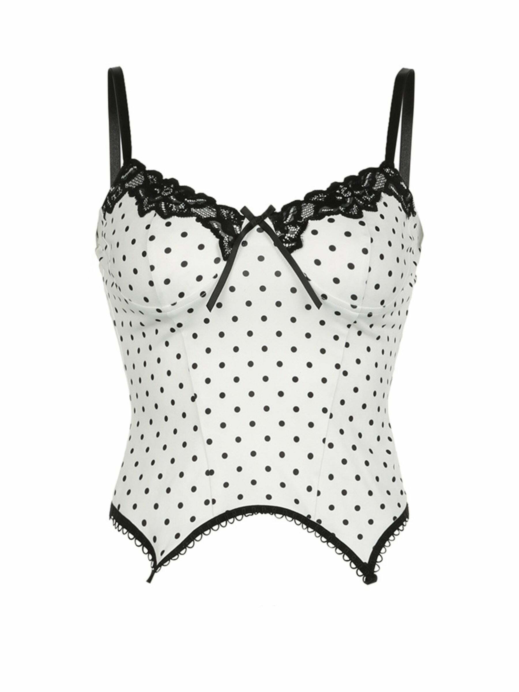 Karime Y2K Polka-Dot Lace Corset Top - 90s Grunge, Retro, Summer, Party, and Club Outfits