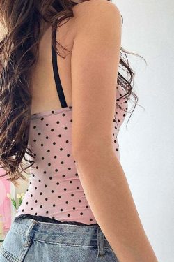Karime Y2K Polka-Dot Lace Corset Top - 90s Grunge, Retro, Summer, Party, and Club Outfits