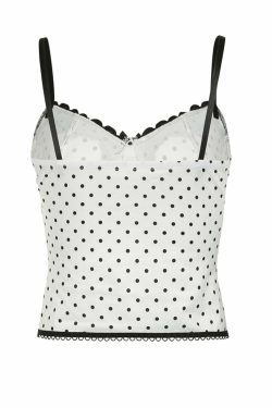 Karime Y2K Polka-Dot Lace Corset Top - 90s Grunge, Retro, Summer, Party, and Club Outfits