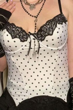 Karime Y2K Polka-Dot Lace Corset Top - 90s Grunge, Retro, Summer, Party, and Club Outfits
