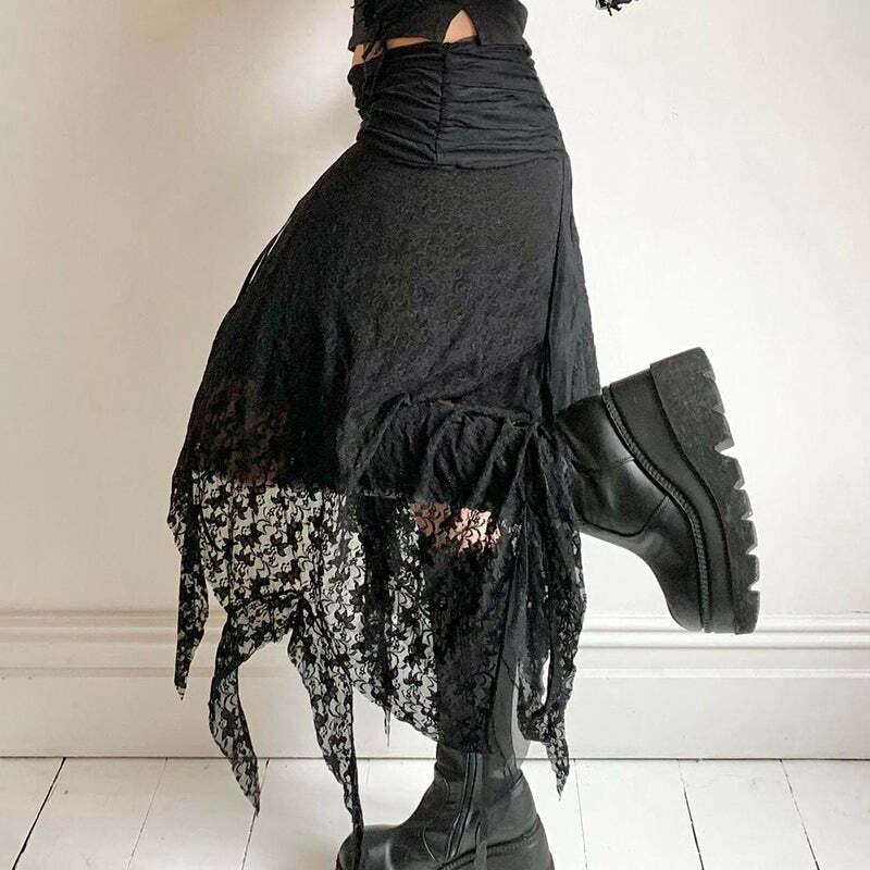 Karlie Lace Midi Skirt - Y2K Summer, 90s Fashion, Grunge, Retro, Pastel Goth, Y2K Party