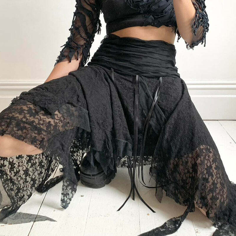 Karlie Lace Midi Skirt - Y2K Summer, 90s Fashion, Grunge, Retro, Pastel Goth, Y2K Party