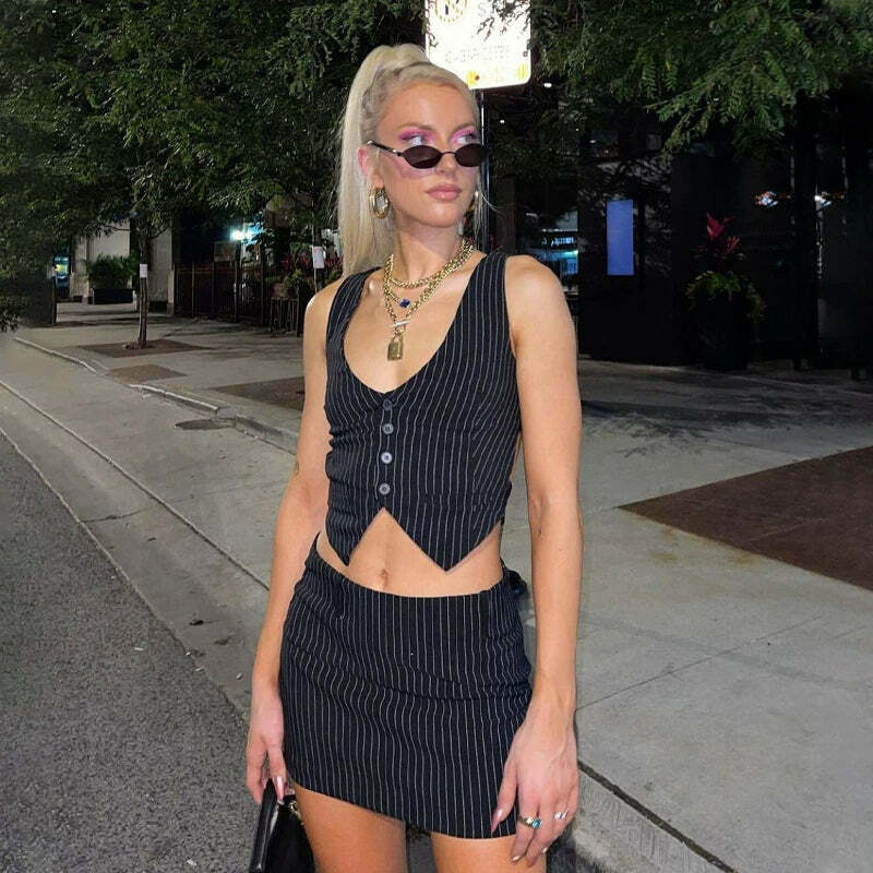 Katia Y2K Skirt Set - 90s Grunge Summer Outfit, Retro Popstar Style, Pastel Goth Fashion